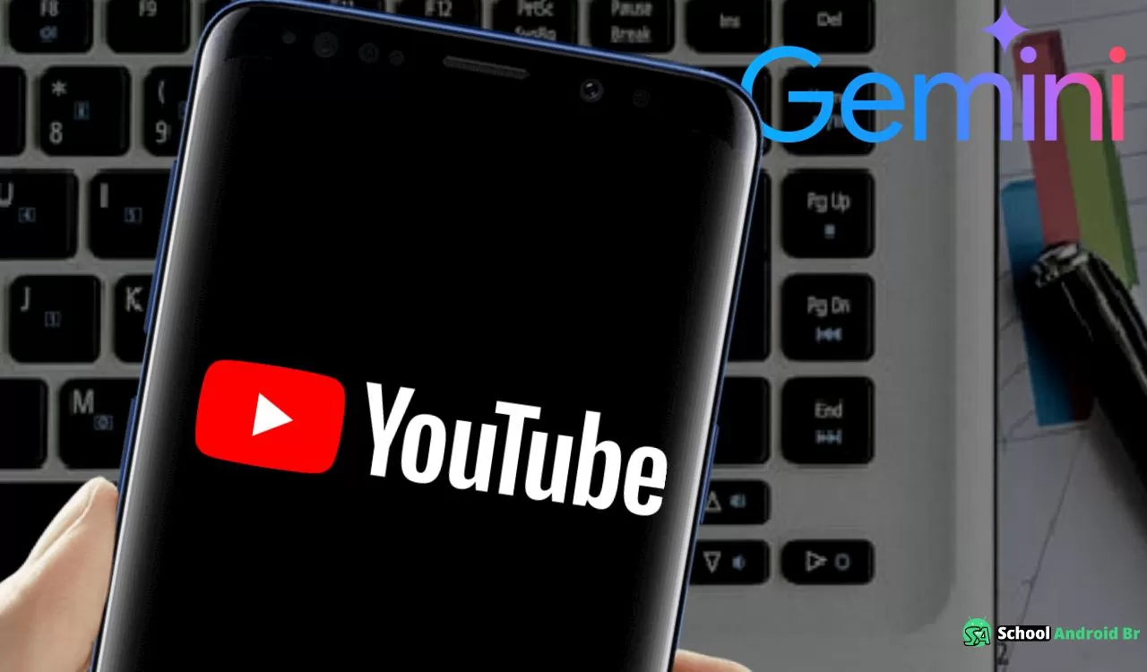 logotipo do youtube na tela do smartphone com o nome gemini ao lado