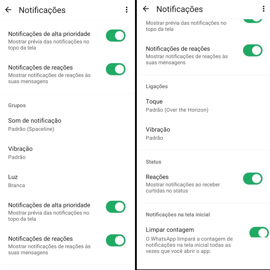 WhatsApp gerenciamento de notificações