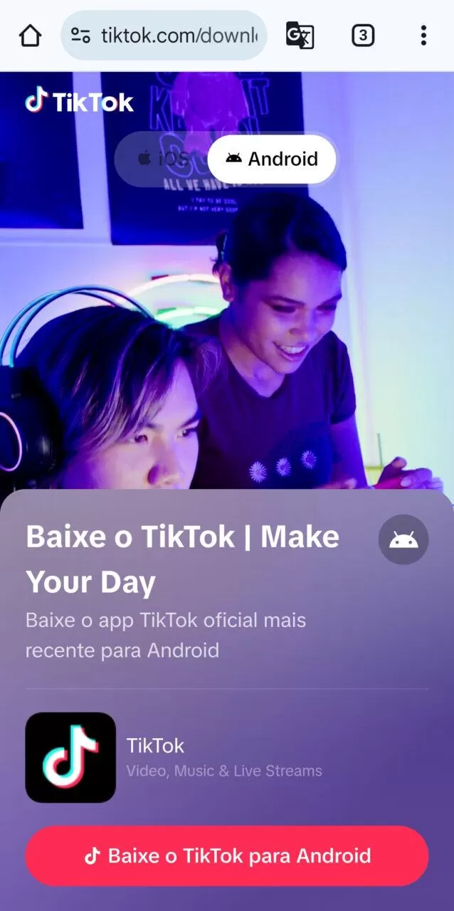 página de download do tiktok no site oficial